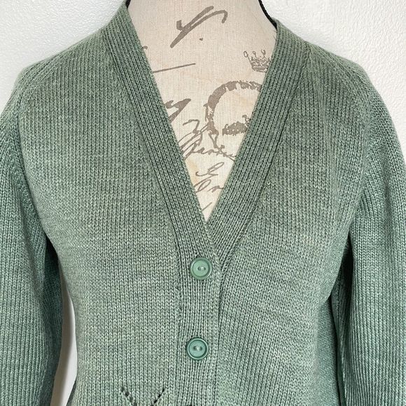 Green Women’s Cardigan Sweater Size Large Button  Chunky Knit Grandmacore Spring - Picture 4 of 13